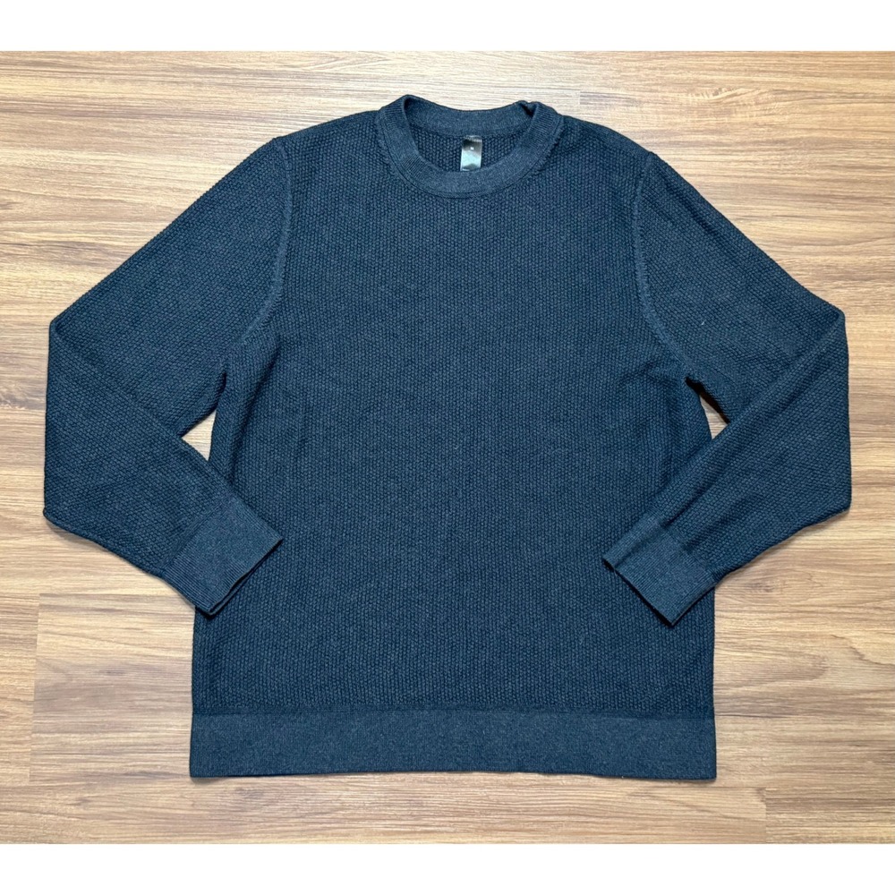 Lululemon Mens Textured Knit Crewneck Sweater Charcoal Gray Black Sz M (LM3FTJS)